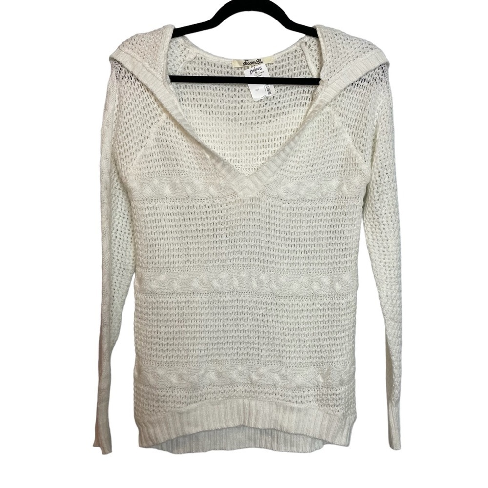 Jessie Blu Open Weave Knit Long Sleeve Pullover Hoodie